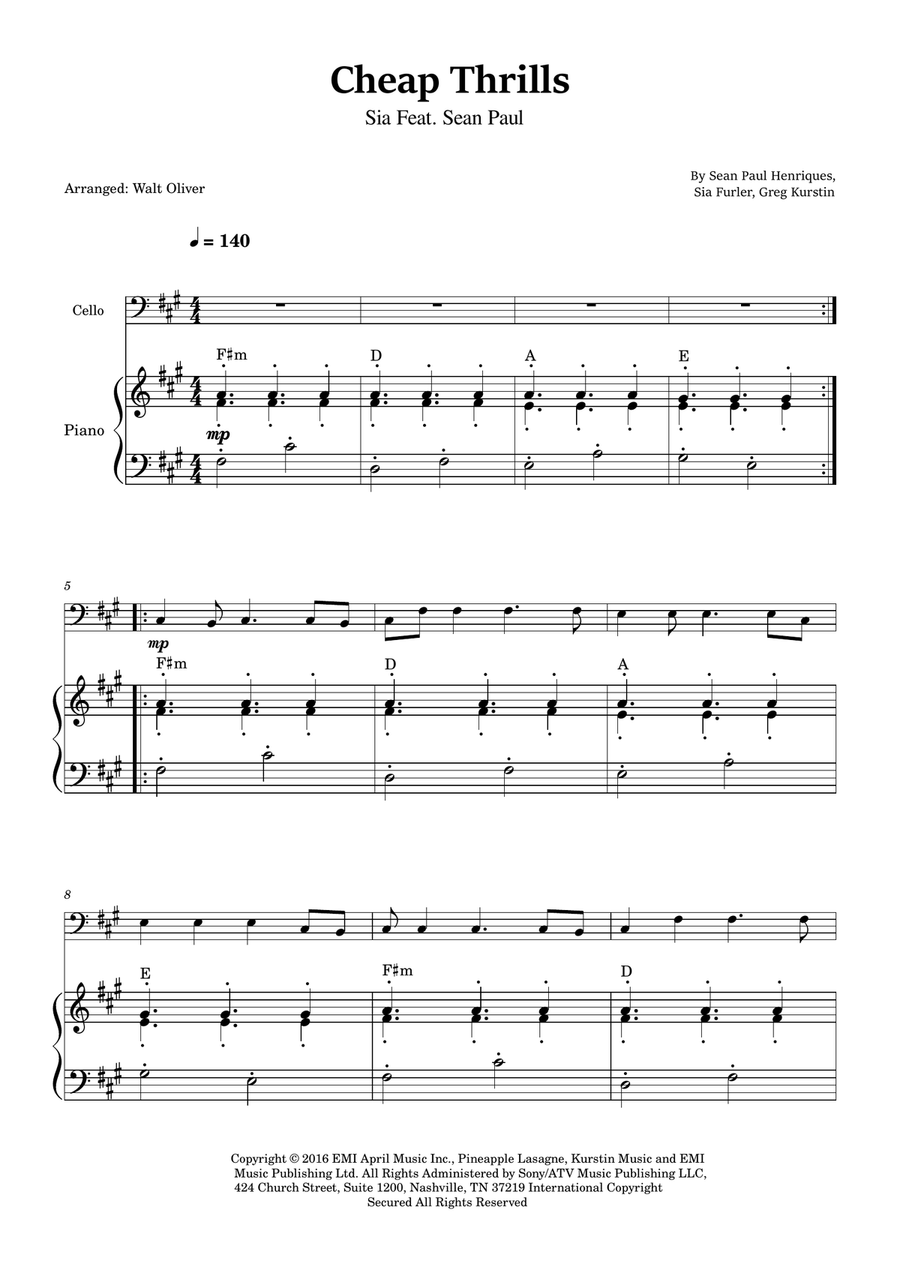 Cheap Thrills (Feat. Sean Paul) Piano scores gallery preview page 1