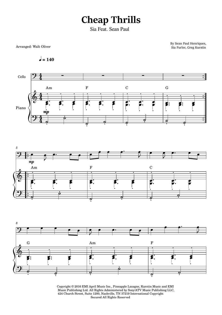Cheap Thrills (Feat. Sean Paul) Piano scores gallery preview page 1