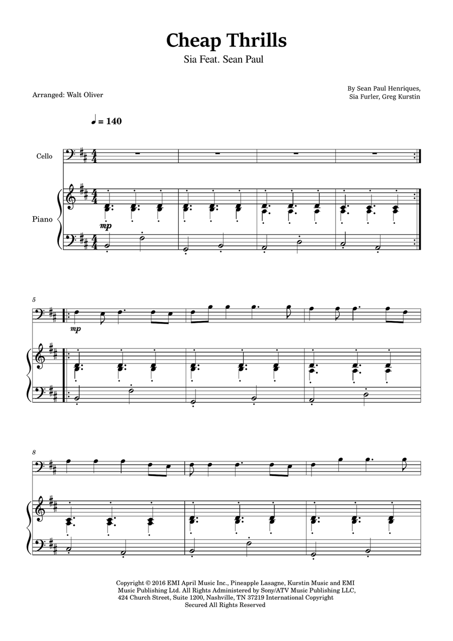 Cheap Thrills (Feat. Sean Paul) Piano scores gallery preview page 1