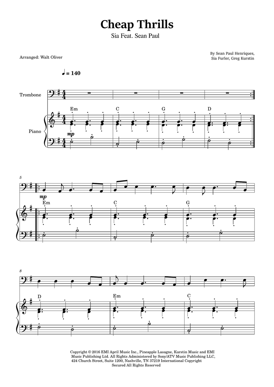 Cheap Thrills (Feat. Sean Paul) Piano scores gallery preview page 1