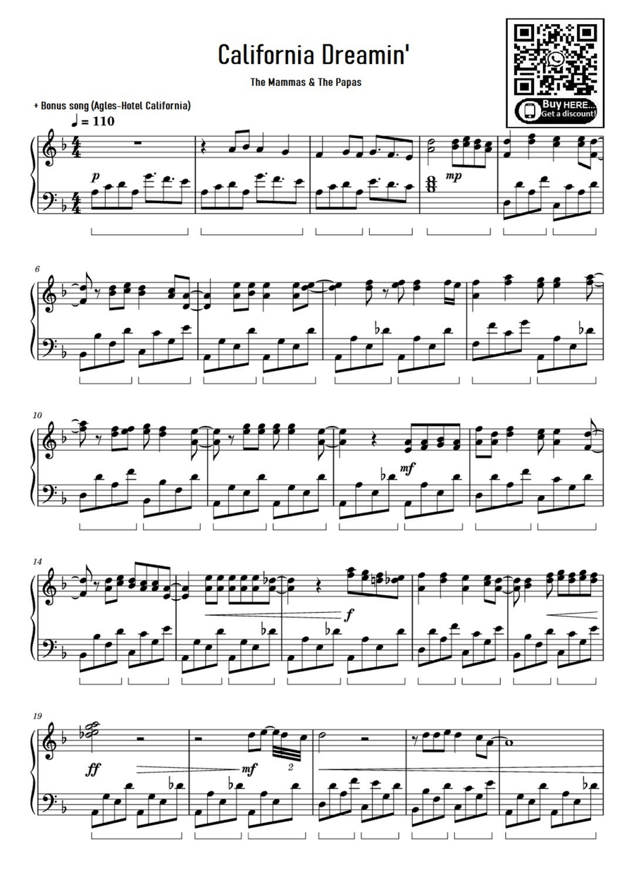 California Dreamin' California Dreamin' Easy Piano scores gallery preview page 1
