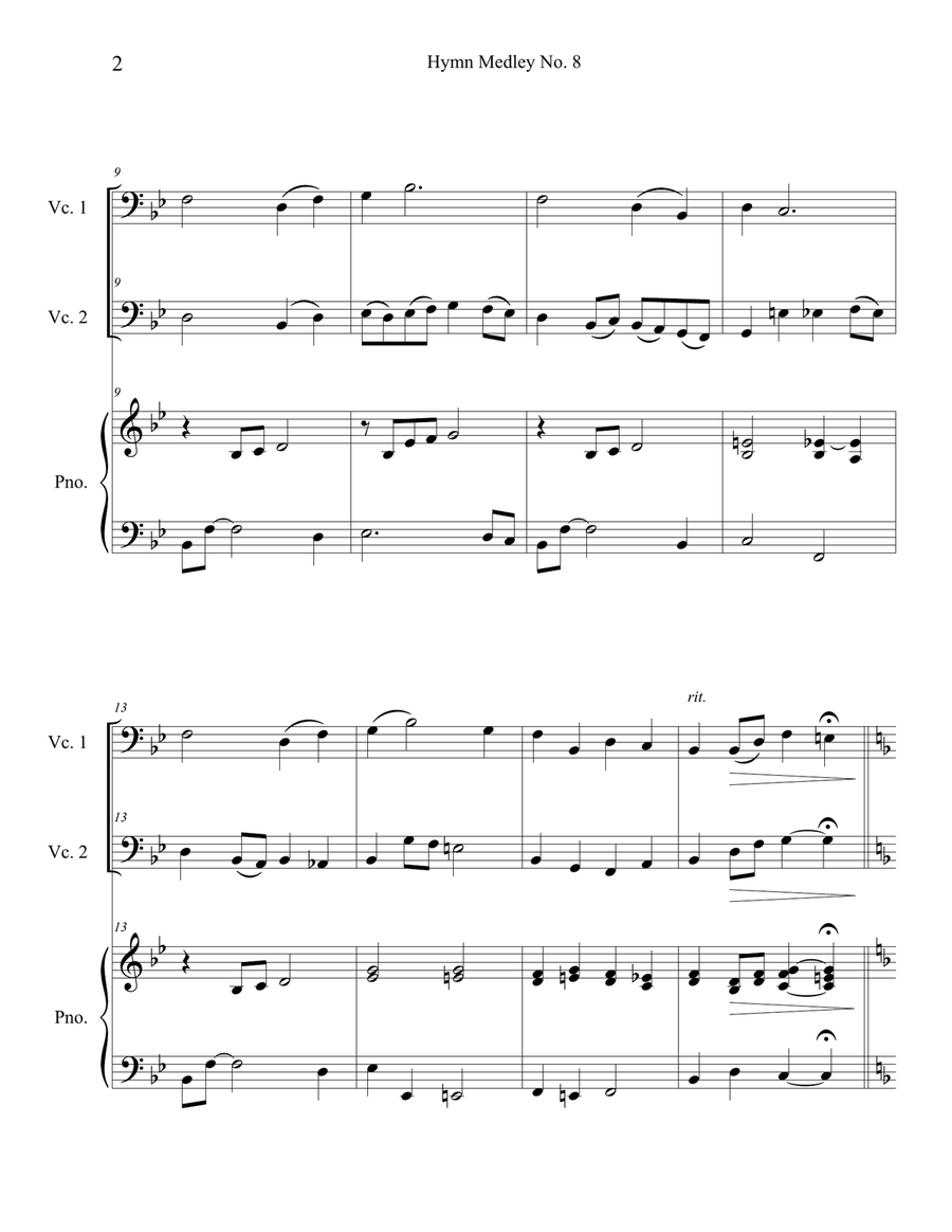 Hymn Medley No. 8 (Cello Duet with Piano Accompaniment) String Duet scores gallery preview page 2