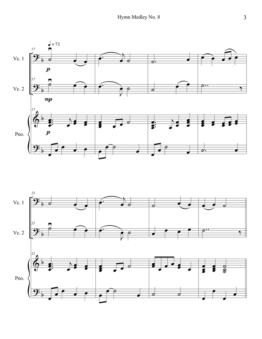 Hymn Medley No. 8 (Cello Duet with Piano Accompaniment) String Duet scores gallery preview page 3