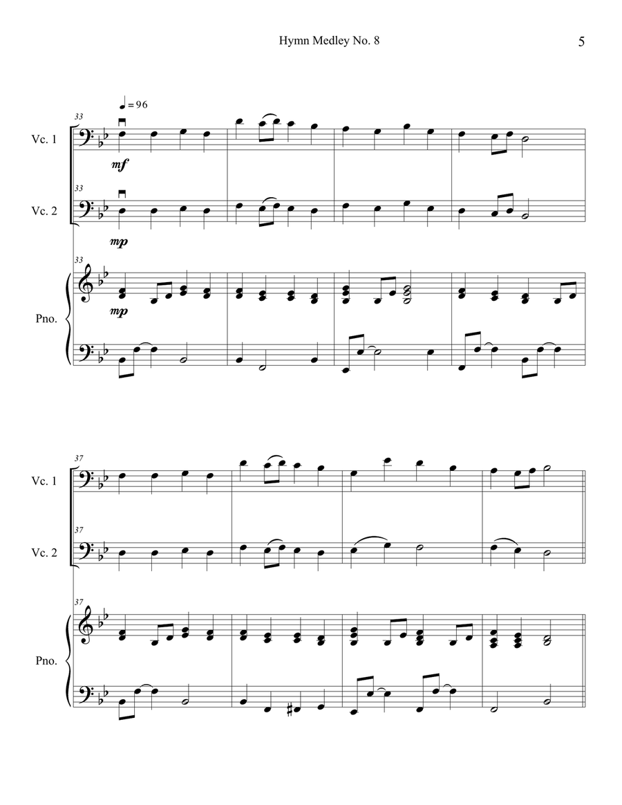Hymn Medley No. 8 (Cello Duet with Piano Accompaniment) String Duet scores gallery preview page 5