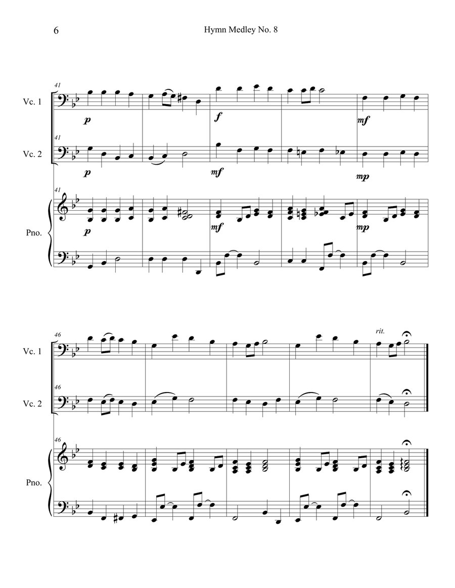 Hymn Medley No. 8 (Cello Duet with Piano Accompaniment) String Duet scores gallery preview page 6