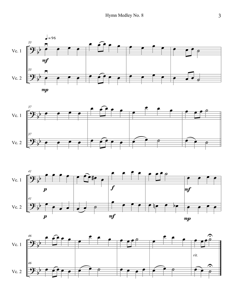 Hymn Medley No. 8 (Cello Duet) String Duet scores gallery preview page 3