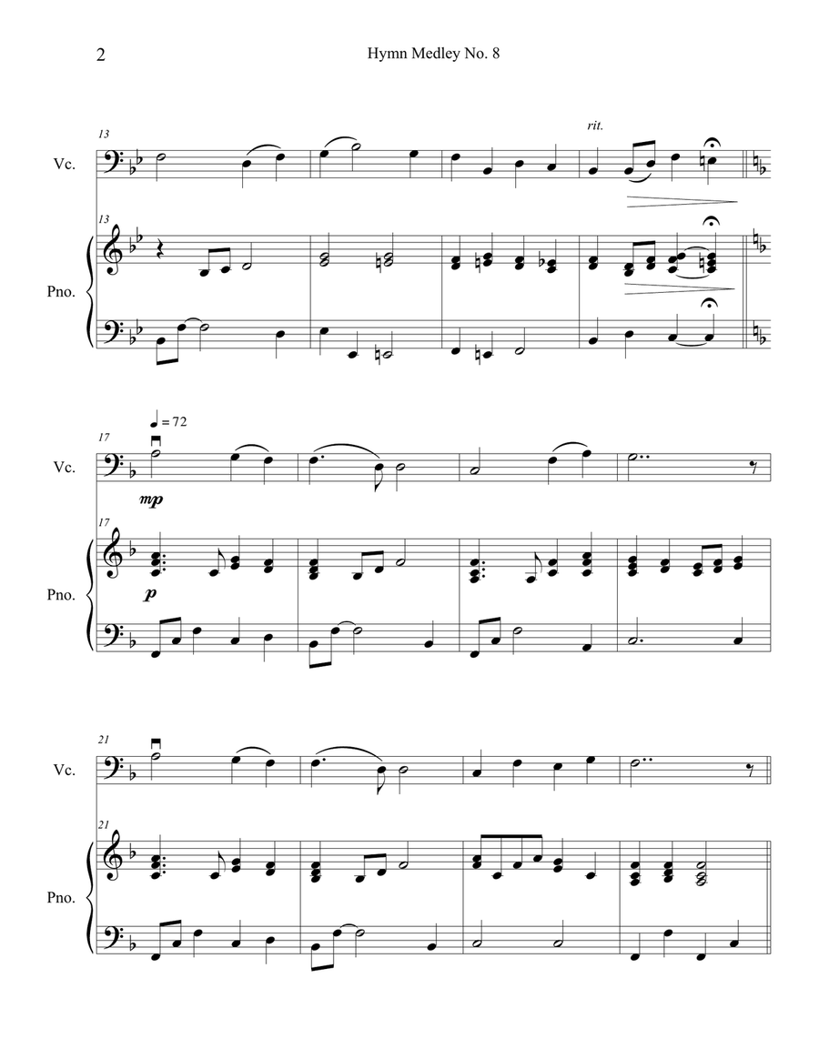 Hymn Medley No. 8 (Cello Solo with Piano Accompaniment) Piano scores gallery preview page 2