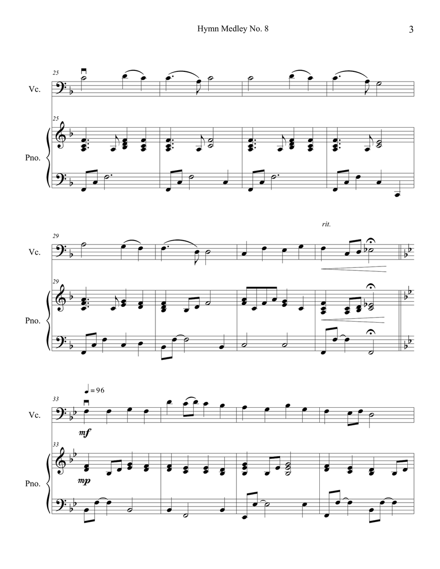 Hymn Medley No. 8 (Cello Solo with Piano Accompaniment) Piano scores gallery preview page 3