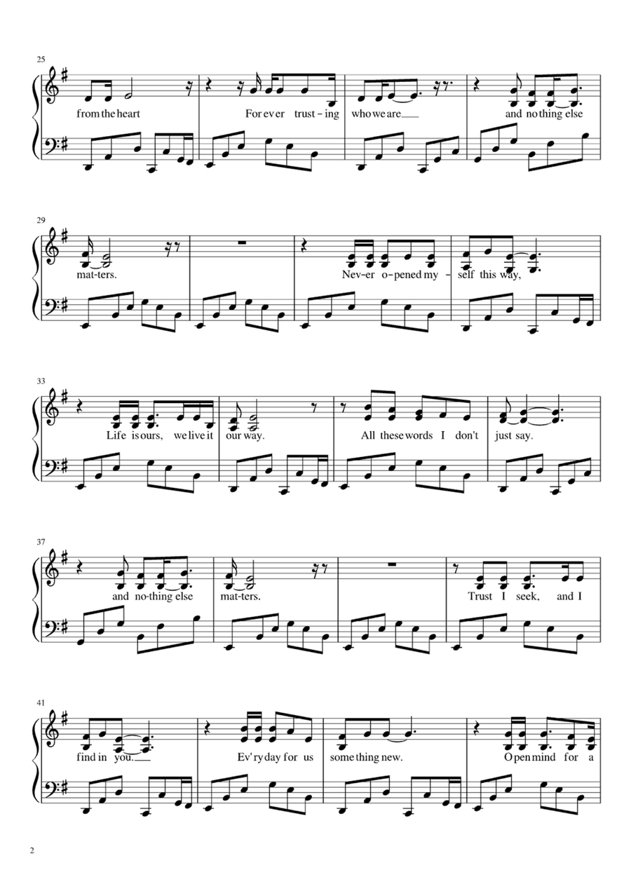 Nothing Else Matters Easy Piano scores gallery preview page 2