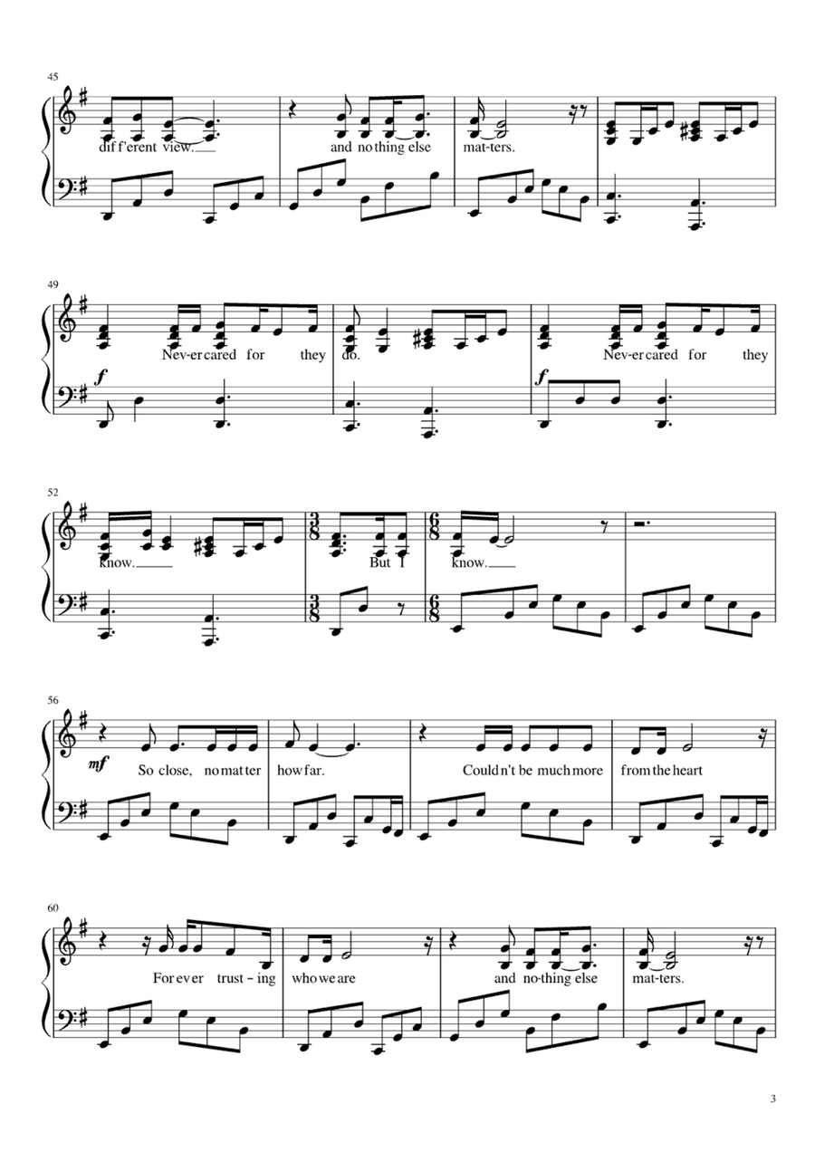 Nothing Else Matters Easy Piano scores gallery preview page 3