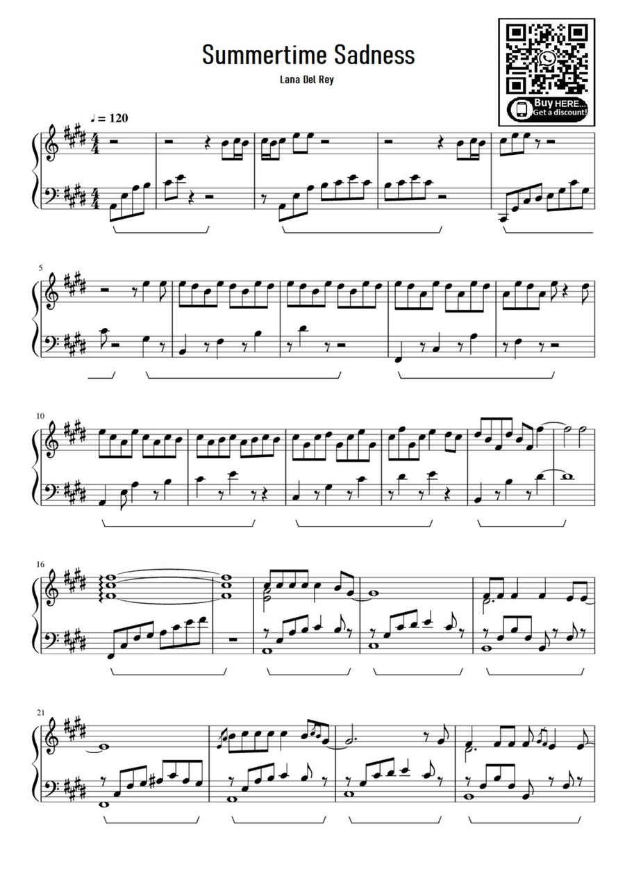 Summertime Sadness Summertime Sadness Easy Piano scores gallery preview page 1