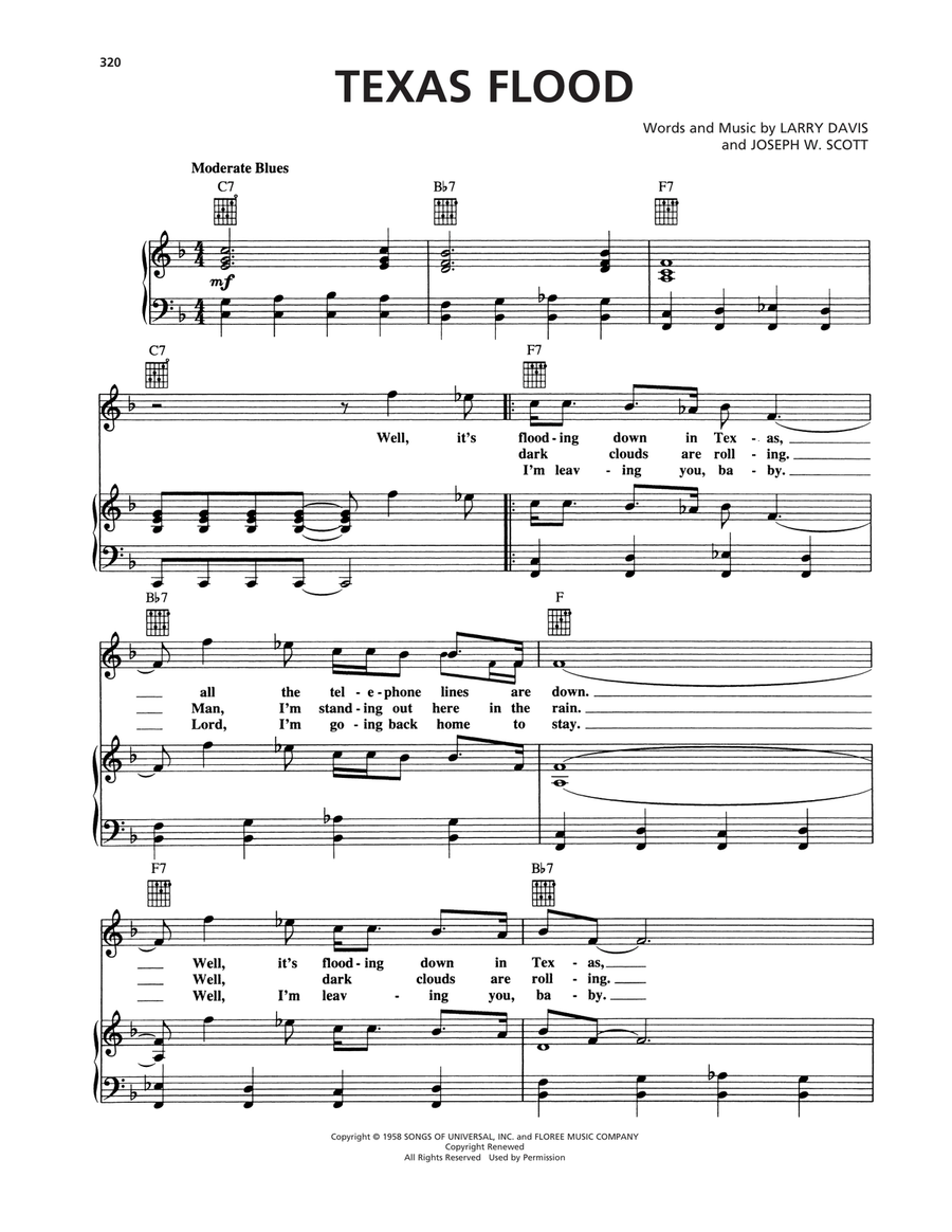 Texas Flood Texas Flood Piano, Vocal, Guitar scores gallery preview page 1