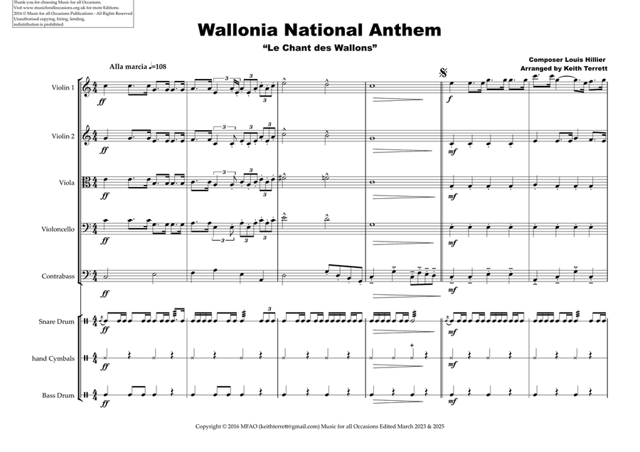 Wallonia Regional Anthem for String Orchestra String Orchestra scores gallery preview page 2