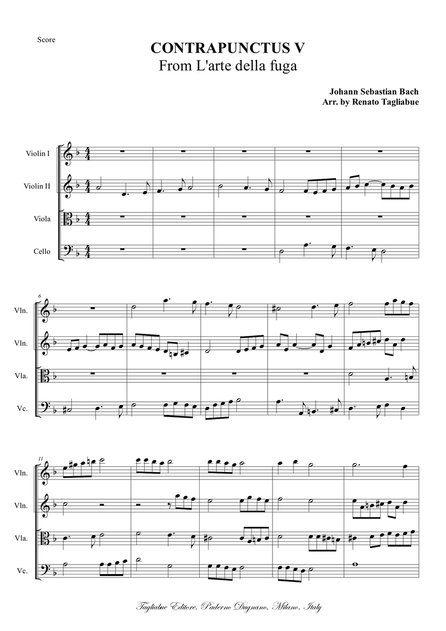 Bach J.S. CONTRAPUNCTUS V Arr. For String Quartet. With Parts String Quartet scores gallery preview page 1