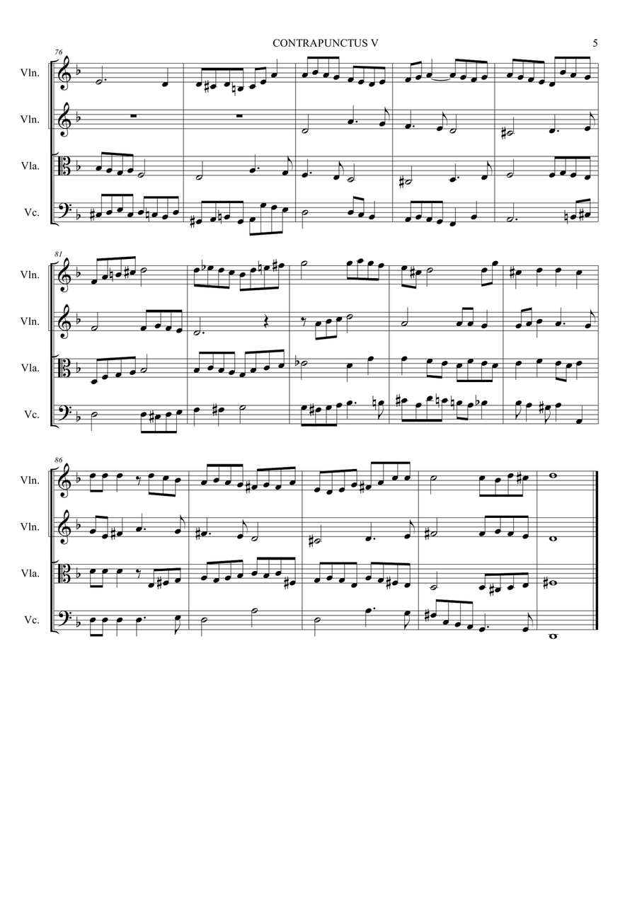 Bach J.S. CONTRAPUNCTUS V Arr. For String Quartet. With Parts String Quartet scores gallery preview page 5