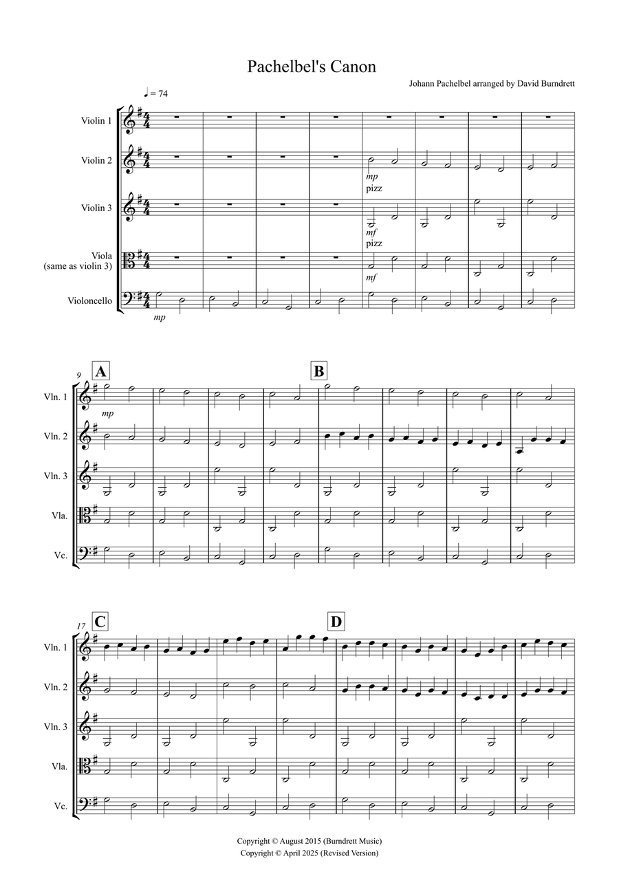 Pachelbel's Canon for Beginning String Quartet String Quartet scores gallery preview page 1