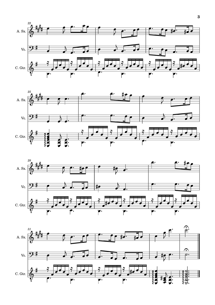 Greensleeves - A. Sax., Cello and Guitar. Score and Parts. Small Ensemble scores gallery preview page 3