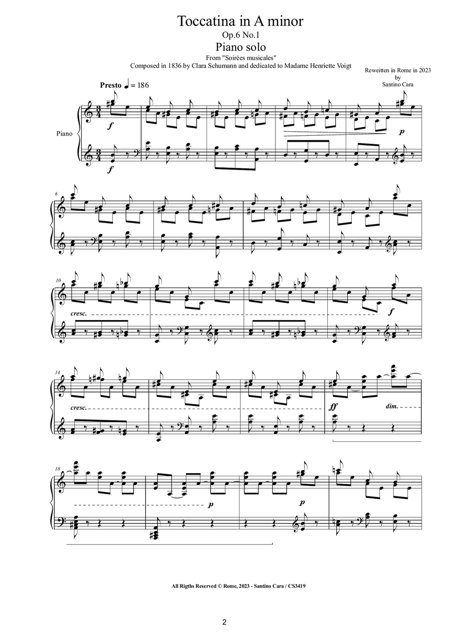 Clara Schumann - Toccatina in A minor Op.6 No.1 for Piano Piano Solo scores gallery preview page 2