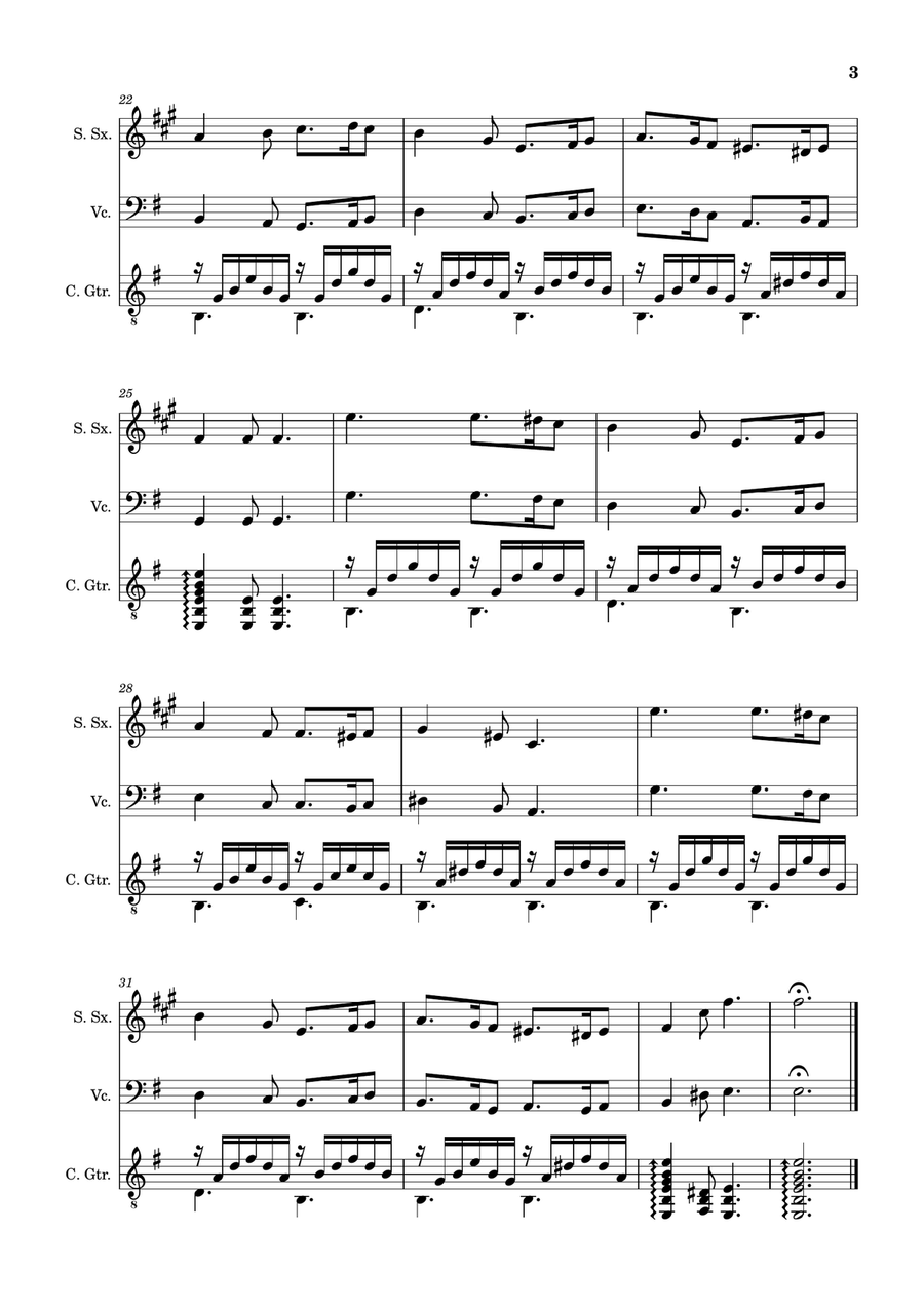 Greensleeves - S. Sax., Cello and Guitar. Score and Parts. Small Ensemble scores gallery preview page 3