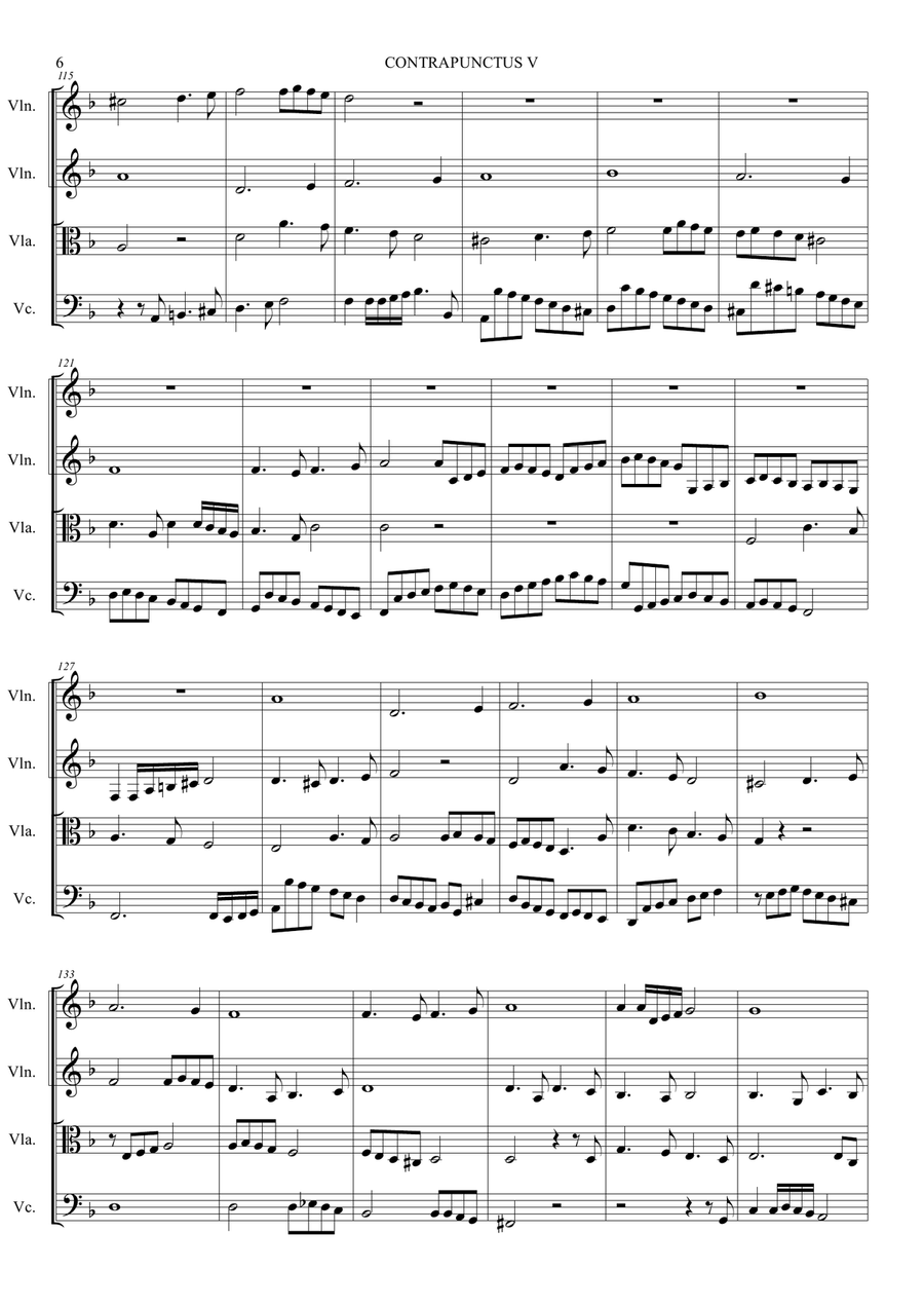 Bach J.S. CONTRAPUNCTUS VI (a 4, in stile francese). Arr. For String Quartet with Parts by Renato Tagliabue String Quartet - Digital Sheet Music page 6