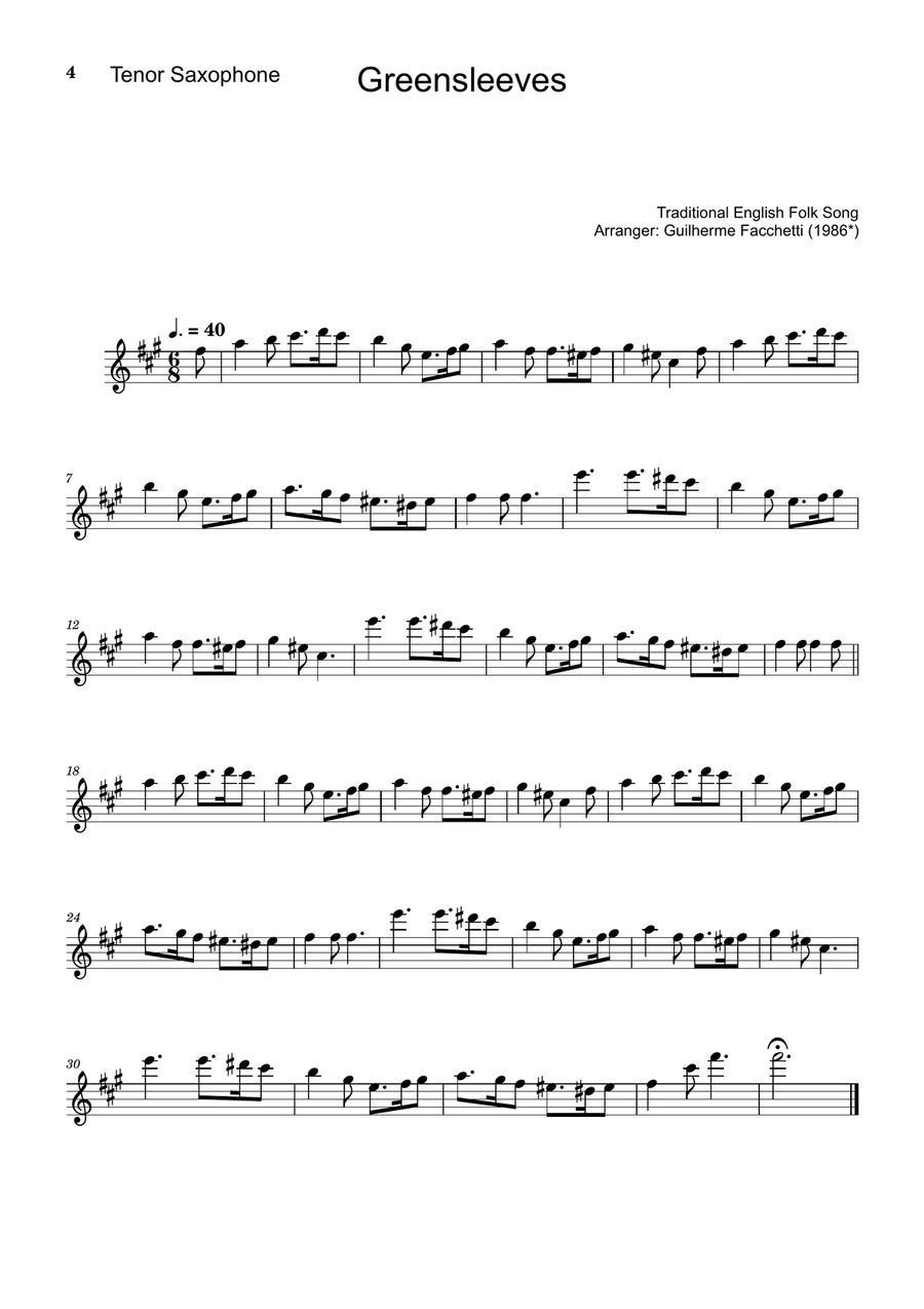 Greensleeves - T. Sax., Viola and Guitar. Score and Parts. Small Ensemble scores gallery preview page 4