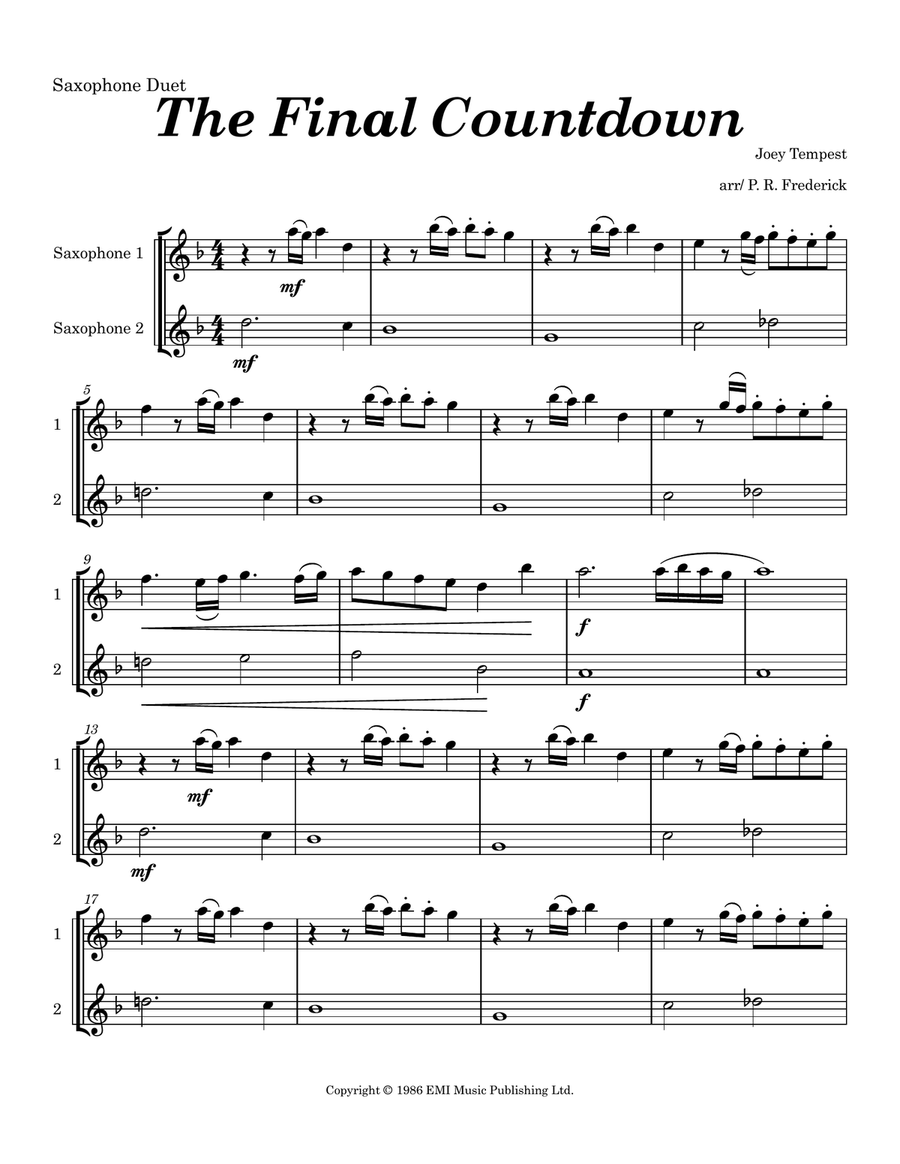 Final Countdown Final Countdown Tenor Saxophone scores gallery preview page 1