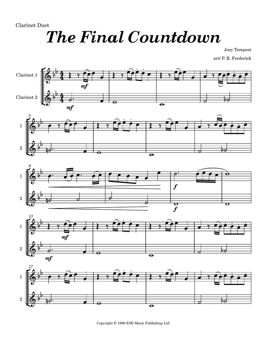 Final Countdown Clarinet Duet scores gallery preview page 1