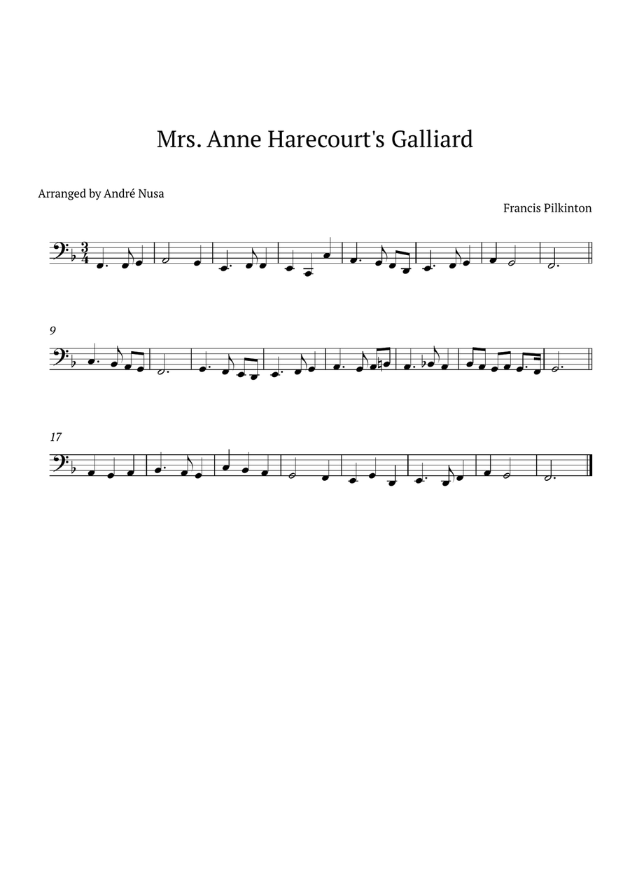 Mrs. Anne Harecourt's Galliard Tuba scores gallery preview page 1