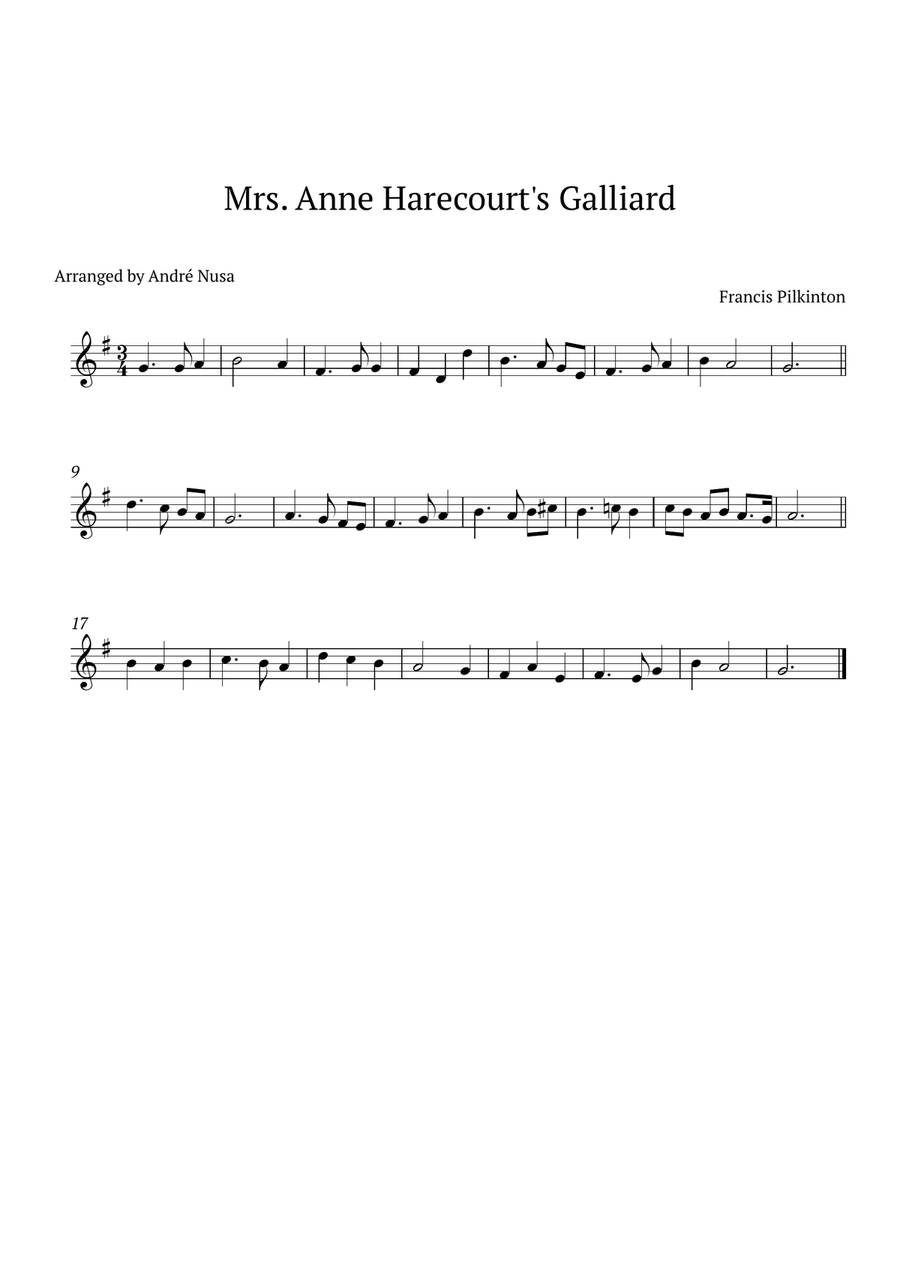 Mrs. Anne Harecourt's Galliard Violin Solo scores gallery preview page 1
