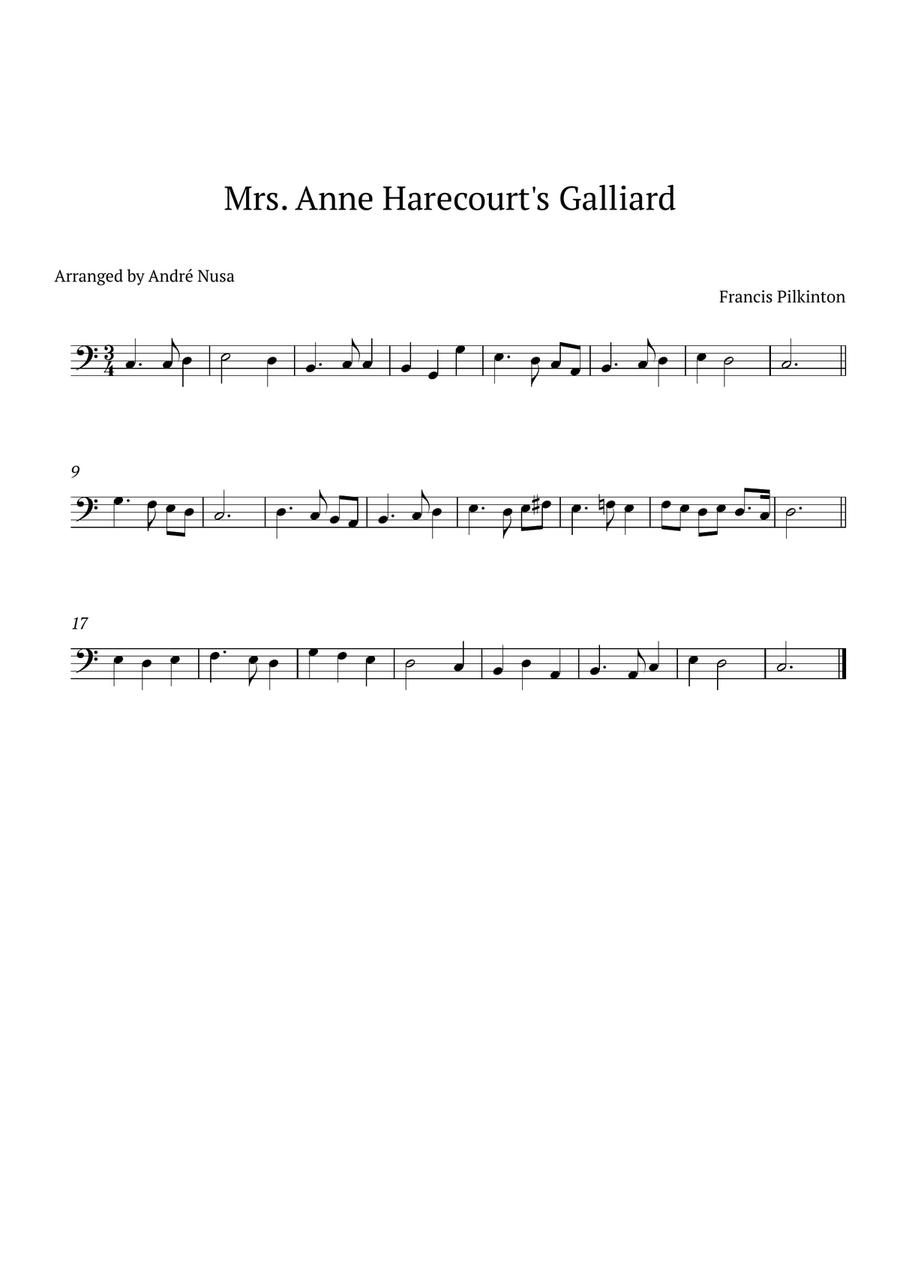 Mrs. Anne Harecourt's Galliard Trombone Solo scores gallery preview page 1