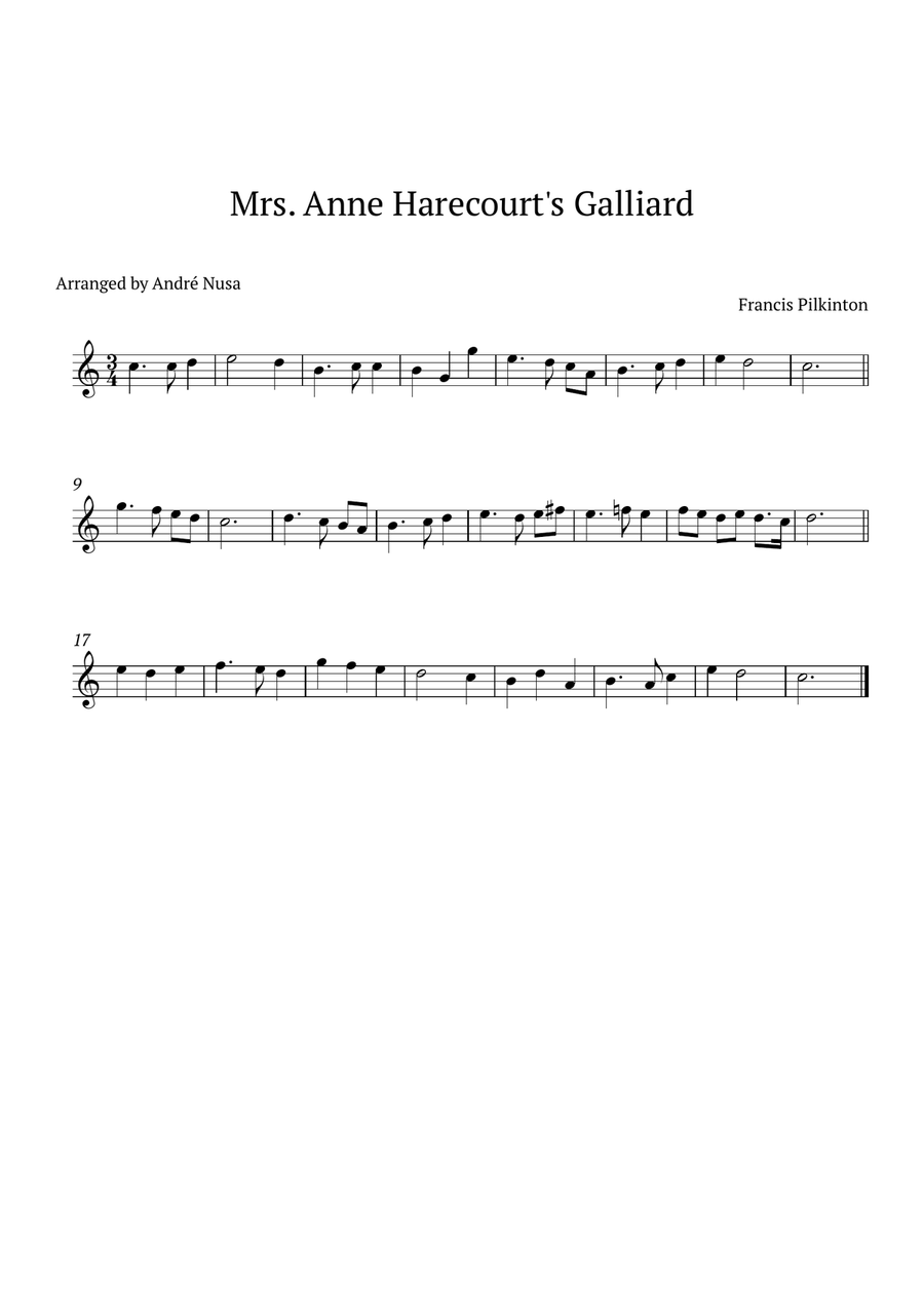 Mrs. Anne Harecourt's Galliard Flute Solo scores gallery preview page 1