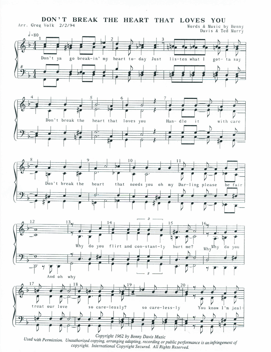 Don't Break The Heart That Loves You SSAA scores gallery preview page 1