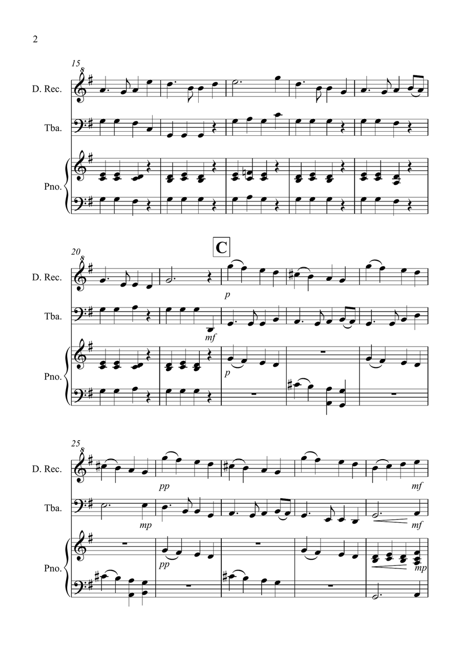 Auld Lang Syne for Descant Recorder and Tuba Duet Soprano Recorder scores gallery preview page 2