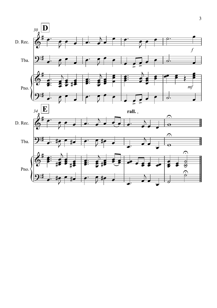 Auld Lang Syne for Descant Recorder and Tuba Duet Soprano Recorder scores gallery preview page 3