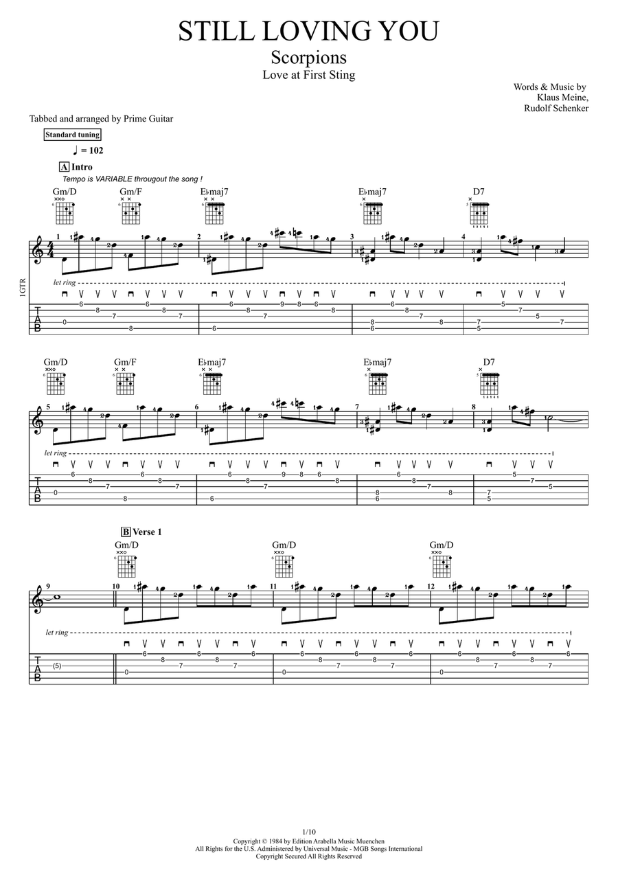 Still Loving You Guitar Tablature scores gallery preview page 1