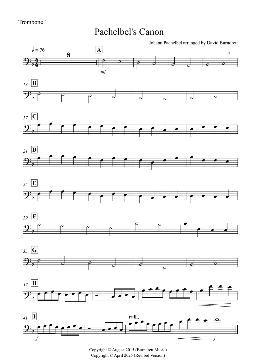 Pachelbel's Canon for Trombone Quartet Trombone Quartet scores gallery preview page 3