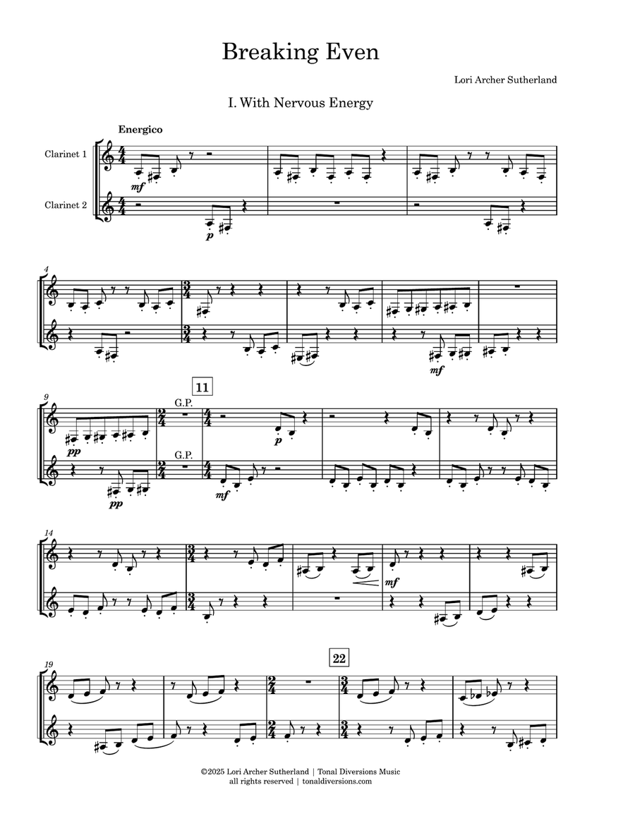 Breaking Even: a chalumeau suite for two equal clarinets Clarinet Duet scores gallery preview page 4