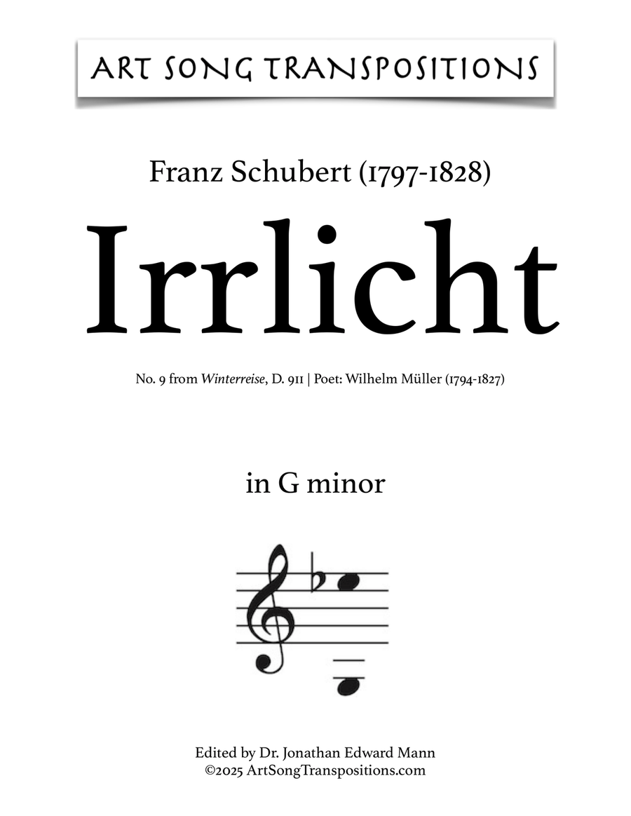SCHUBERT: Irrlicht, D. 911 no. 9 (transposed to G minor) Piano, Vocal scores gallery preview page 1