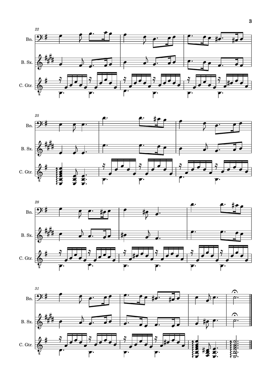 Greensleeves - Bassoon, B. Sax. and Guitar. Score and Parts. Small Ensemble scores gallery preview page 3