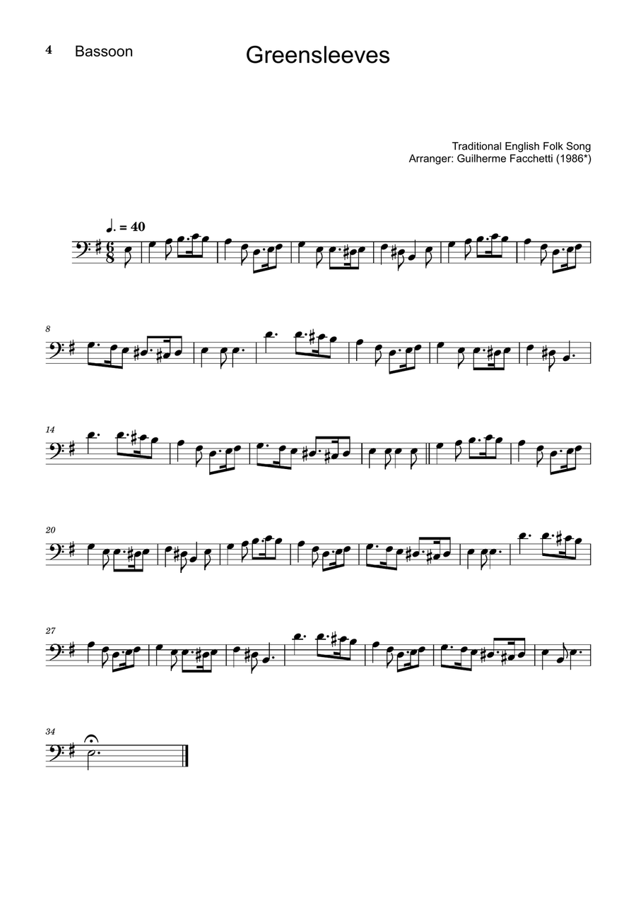 Greensleeves - Bassoon, B. Sax. and Guitar. Score and Parts. Small Ensemble scores gallery preview page 4