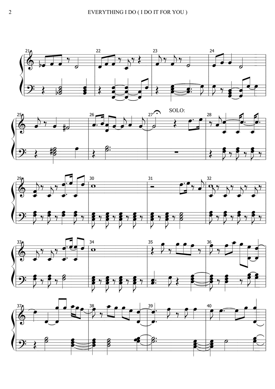(Everything I Do) I Do It For You Piano Solo scores gallery preview page 2