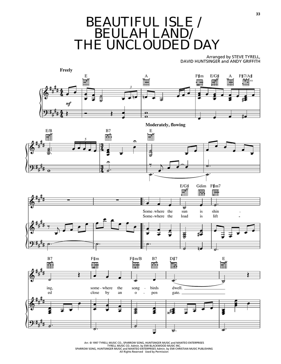 Beautiful Isle Of Somewhere/Beulah Land/The Unclouded Day Piano, Vocal, Guitar scores gallery preview page 1
