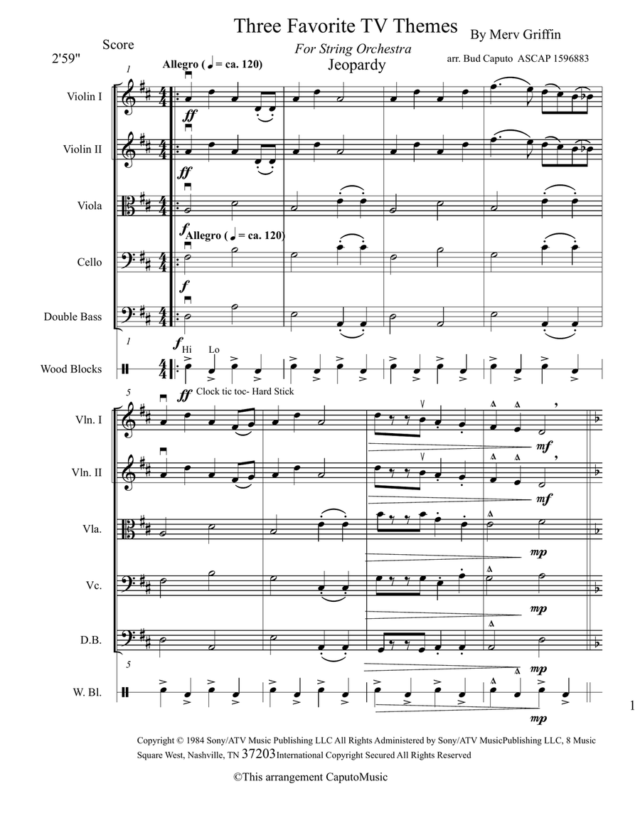Medley: Jeopardy Theme with Price Is Right - Opening Theme and Family Feud Theme String Orchestra scores gallery preview page 2