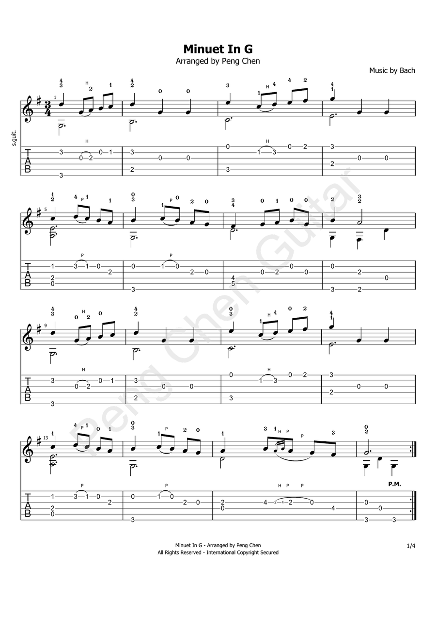 Minuet In G by Bach Minuet In G by Bach Acoustic Guitar scores gallery preview page 1