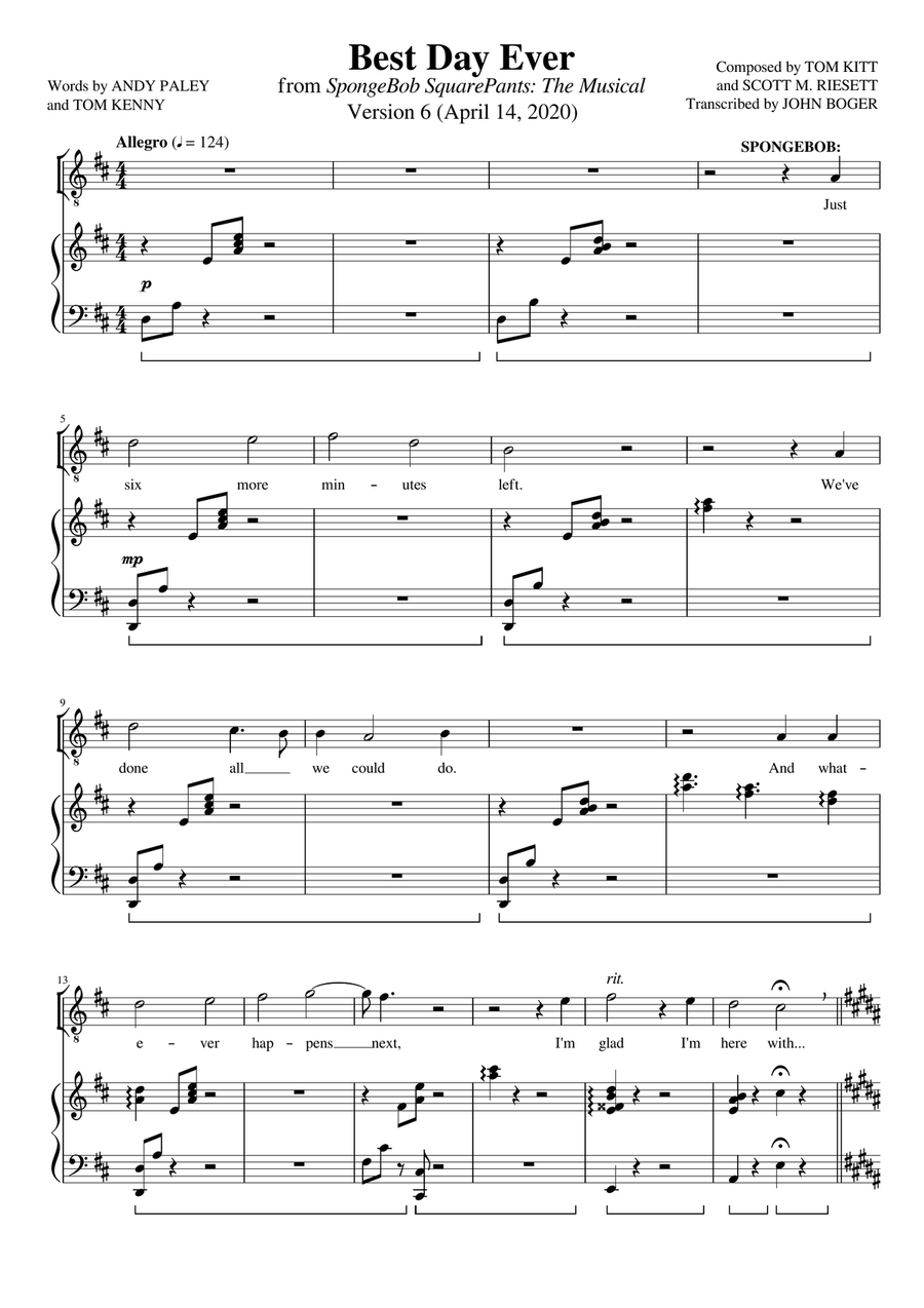 The Best Day Ever The Best Day Ever 4-Part scores gallery preview page 1
