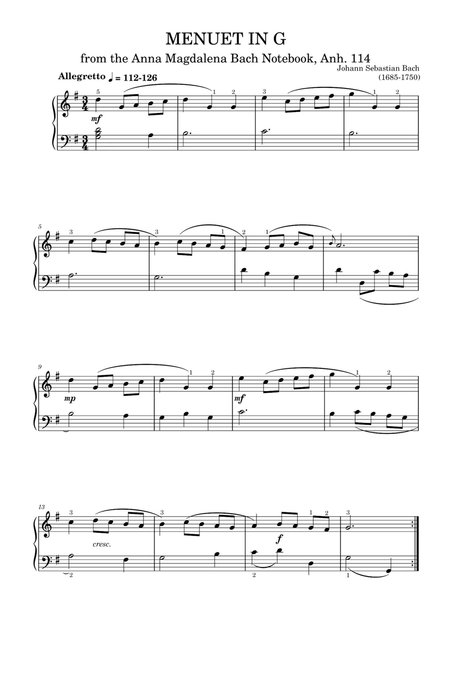 Menuett in G - Johann Sebastian Bach Piano Solo scores gallery preview page 1