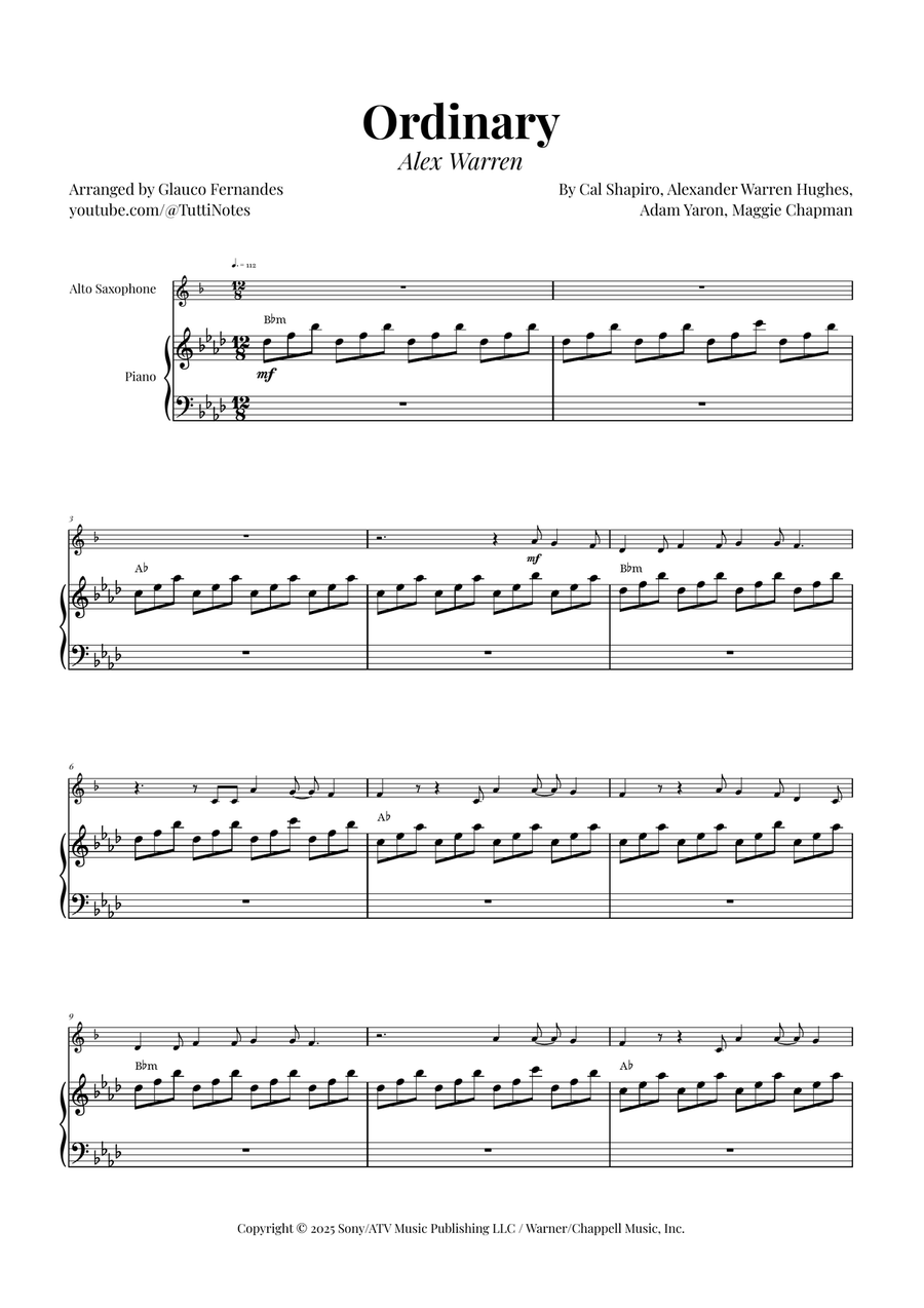 Ordinary Alto Saxophone scores gallery preview page 1