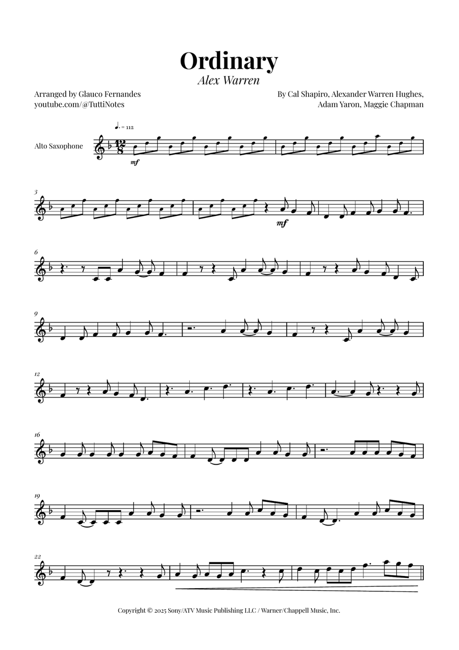 Ordinary Alto Saxophone scores gallery preview page 1