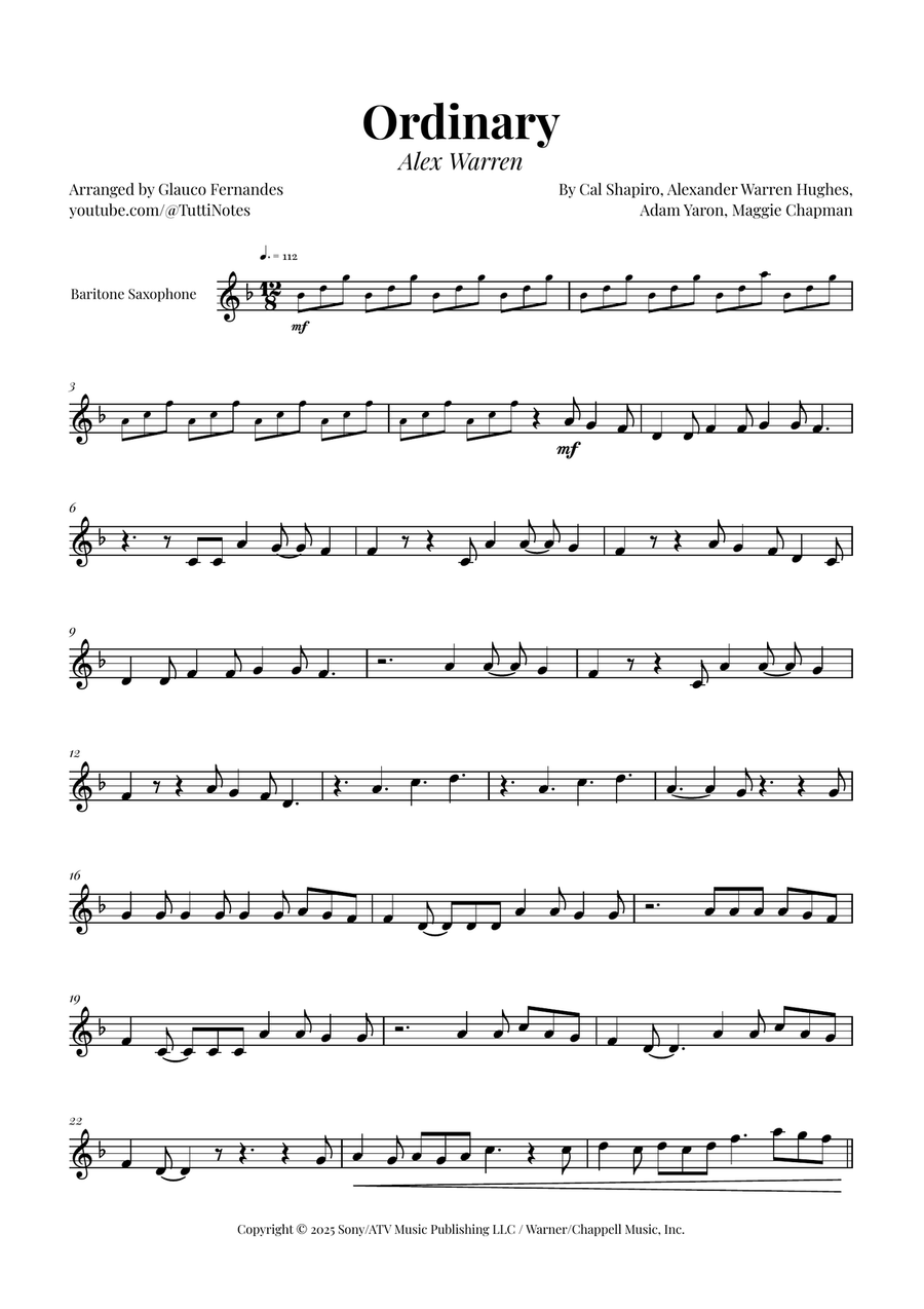 Ordinary Baritone Saxophone scores gallery preview page 1