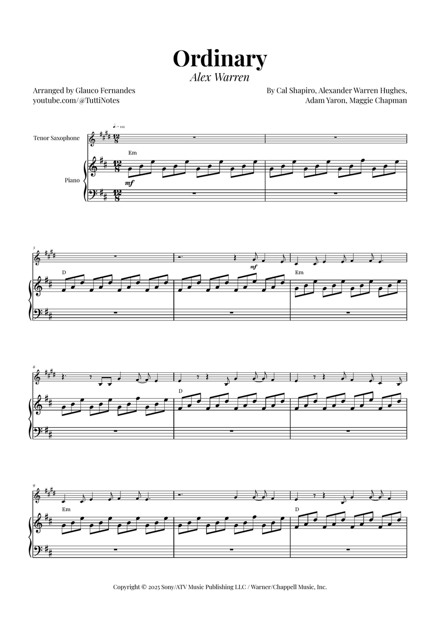 Ordinary Tenor Saxophone scores gallery preview page 1
